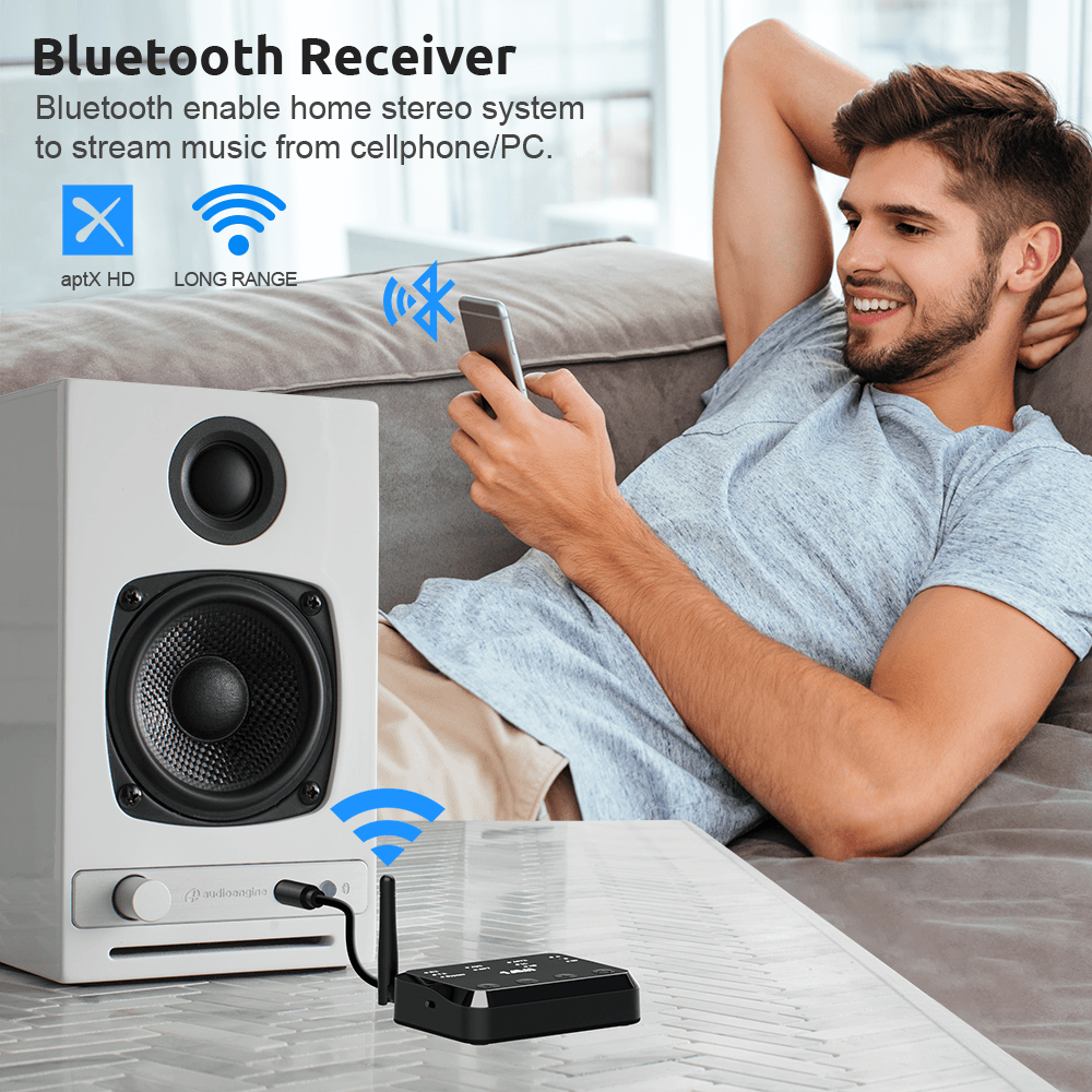 Nuevo transmisor receptor Bluetooth: adaptador 2 en 1 con bajo retardo,  doble enlace y códec AptX para sonido estéreo de alta fidelidad (negro)